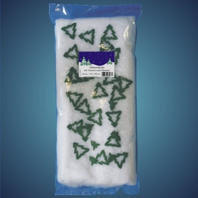 Snow carpet (size: 50 x 100 cm) with glimmer and firs made of felt